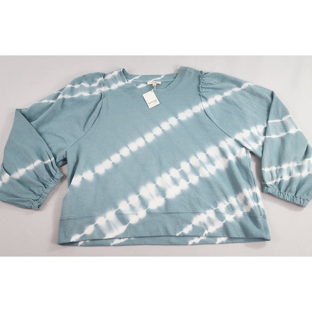 Splendid Women Blue Tie Dye Puff Sleeve Sweatshirt RS2K61K 1X Plus